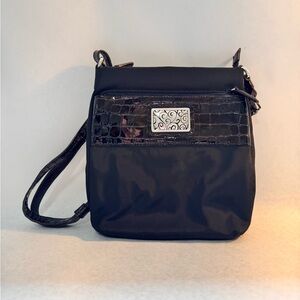 Brighton Shoulder Black Bag Brown Crocodile Style Trim Adjustable Strap